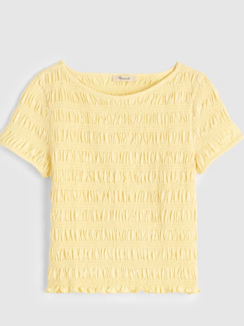 Madewell Pale Yellow Sheer Pineapple Smocked Short Sleeve Tee NZ388 Large